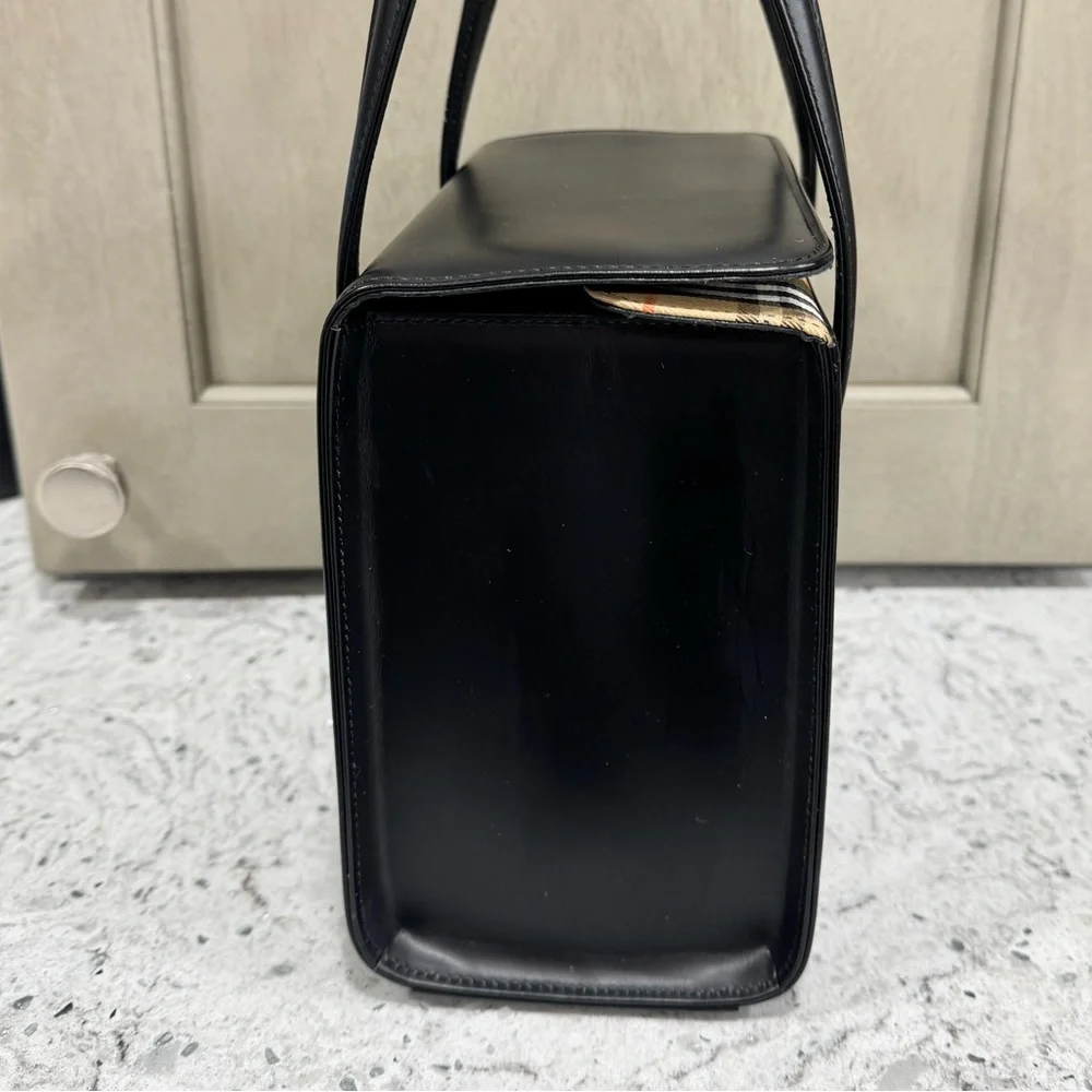 BURBERRY NOVA CHECK LEATHER BLACK HANDBAG AUTHENTIC